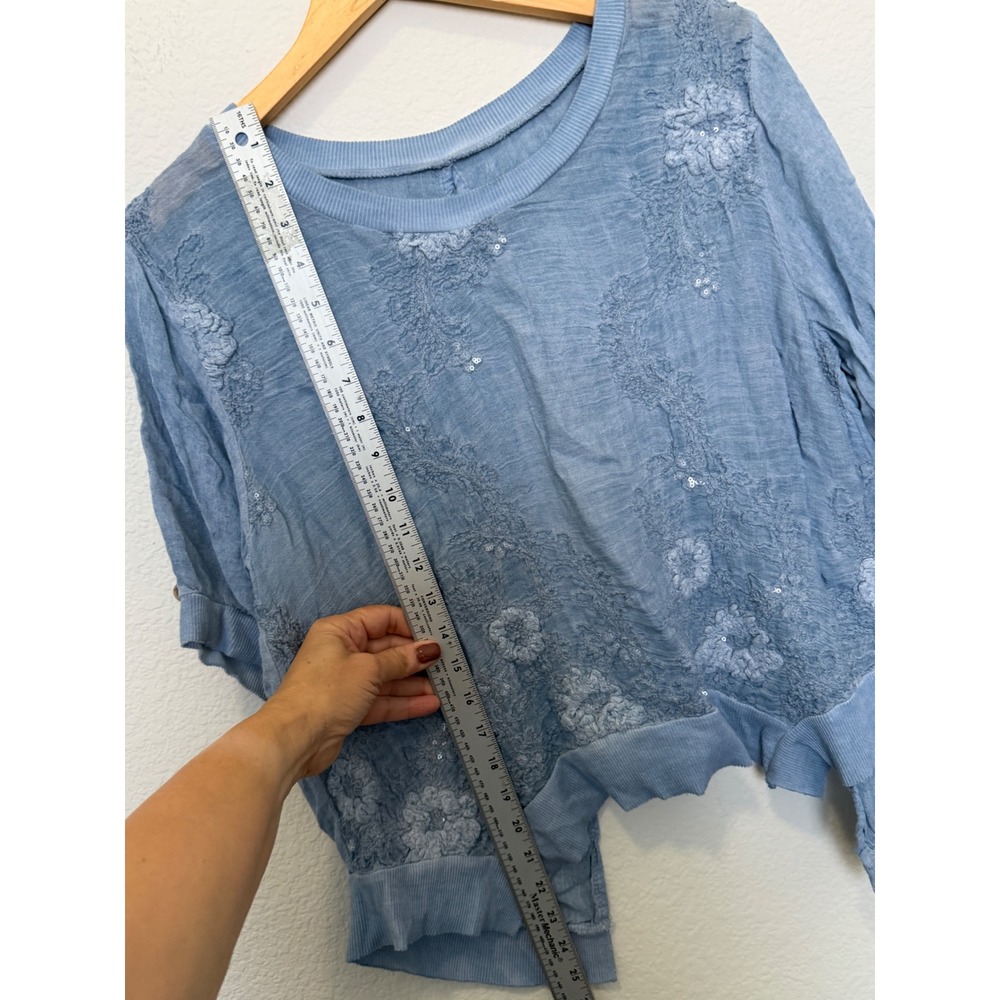 Scandal made in Italy Lagenlook Blouse-Blue-Artsy Semi Sheer Boho Top - Picture 10 of 11